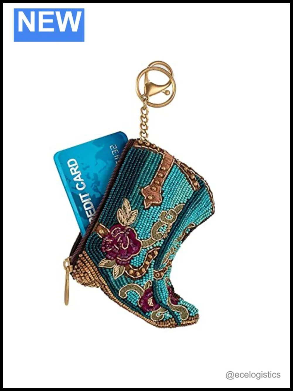 Handcrafted Beaded Coin Purse with Key Ring - Magnet Closure